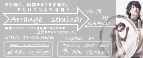 Arrange seminar vol.3 by KAAKO(F2015N1116()Demo12F00`14F30ATraining15:00`18:00/FGOROI X^WI 3F)